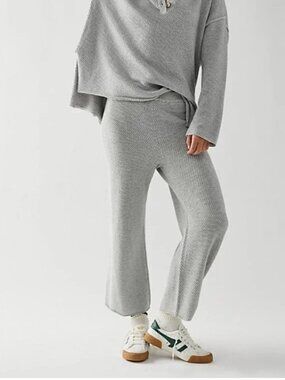 Free People Beach Hailey Cropped Wide Leg Sweater Pull On Pants Gray Sz M